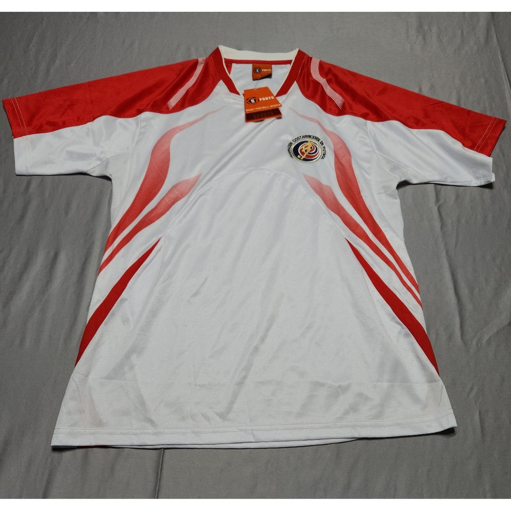 S Sports Costa Rica Soccer Jersey Mens Lrg White Red Short Sleeve Football Shirt
